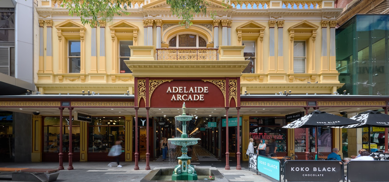 Adelaide Arcade facade and fountain