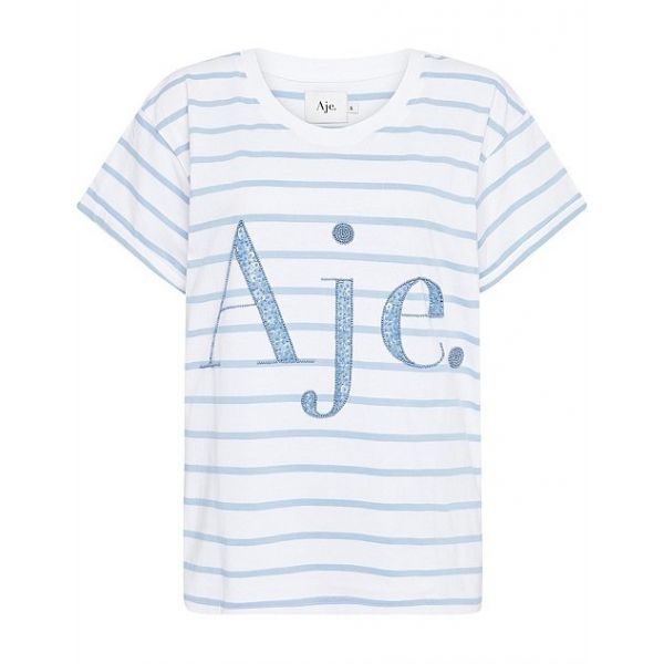 AJE Paperbark stripe logo tee