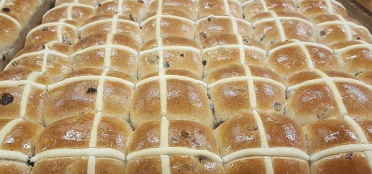A tray of hot cross buns