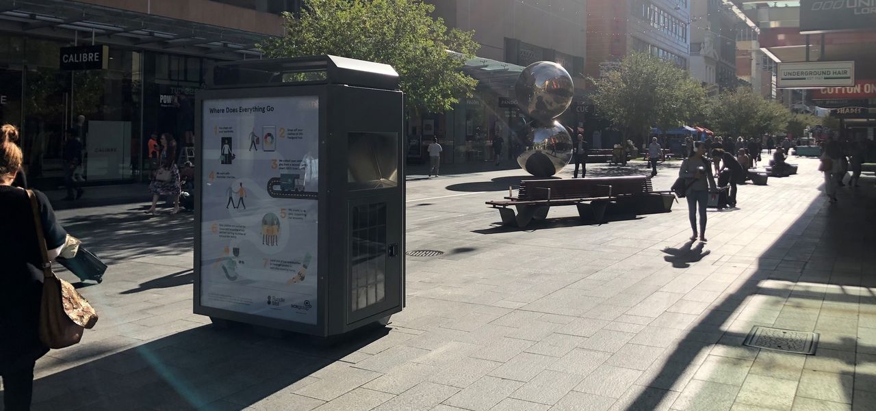 The Feel Good Hub in Rundle Mall with the balls in the background