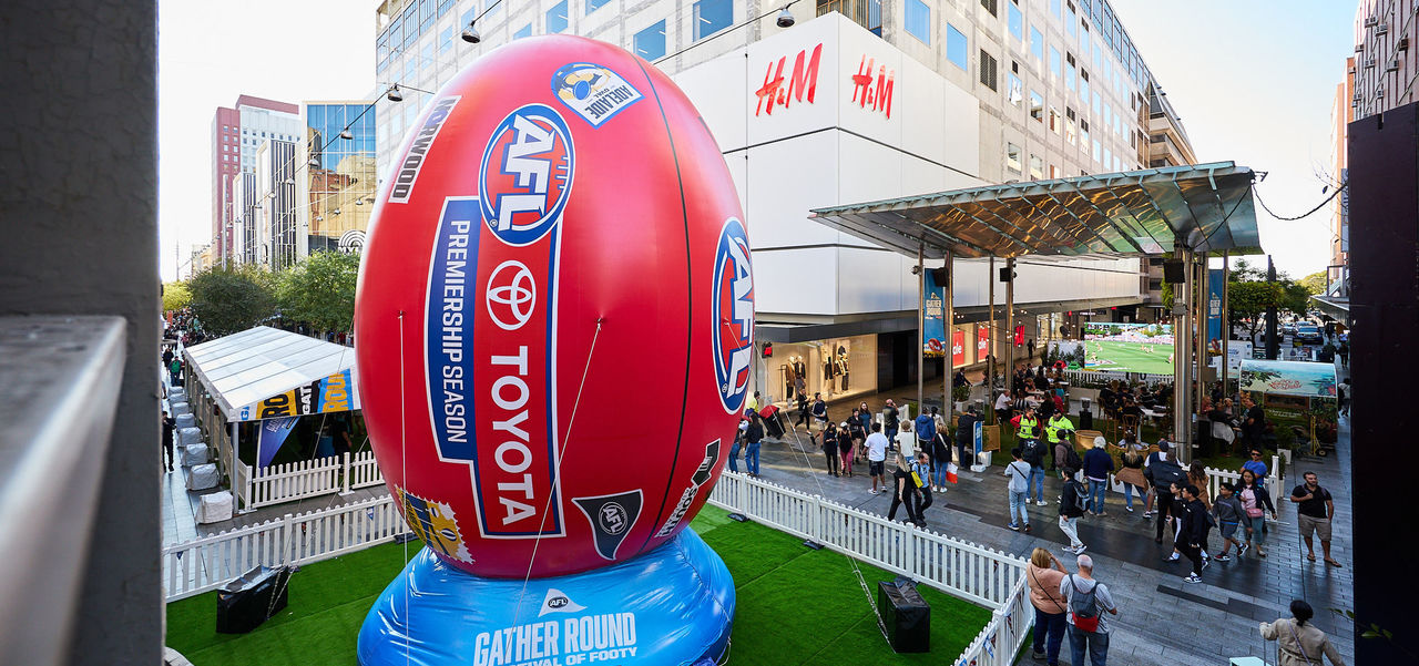 Giant AFL footy in the Mall