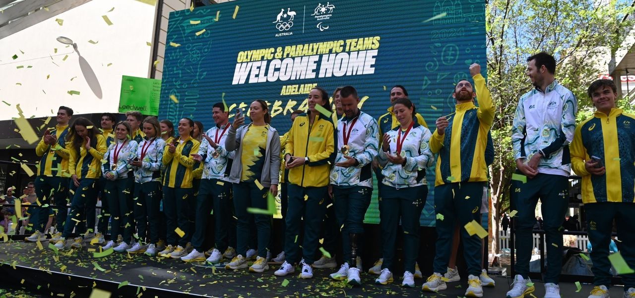 South Australian Olympian and Paralympians on stage