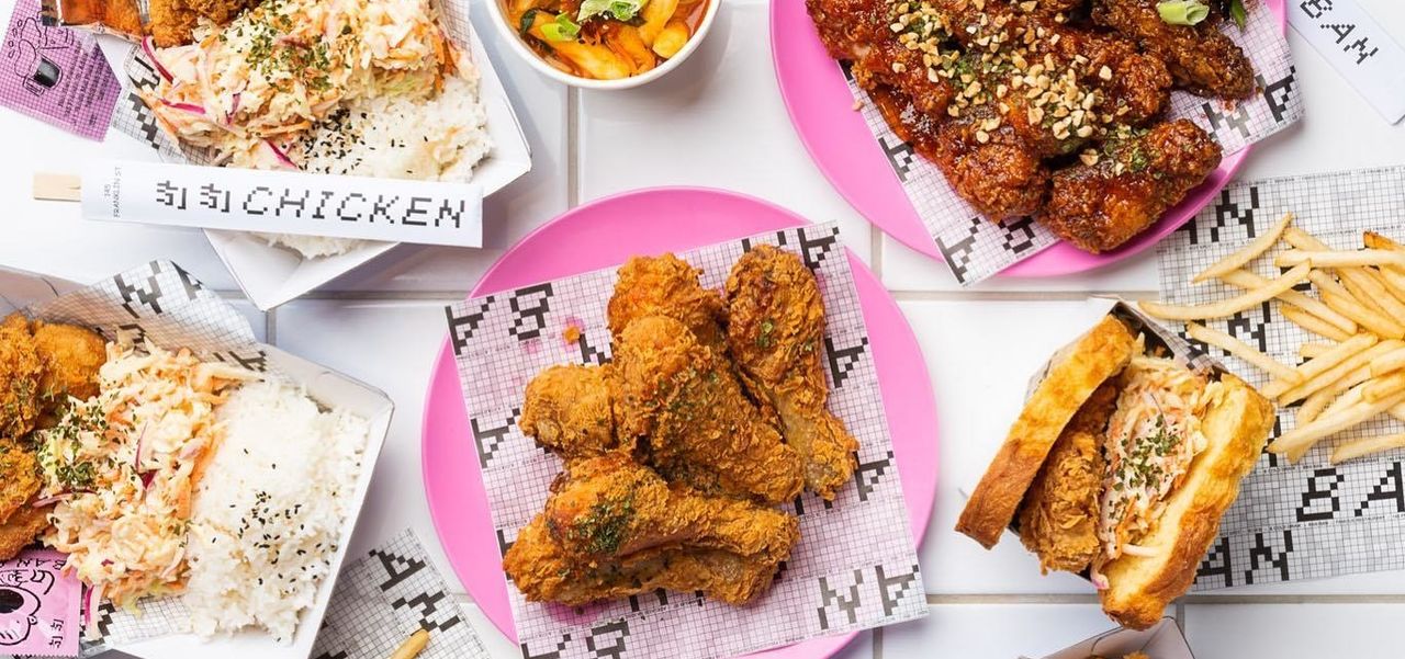 Plates of fried chicken and chips