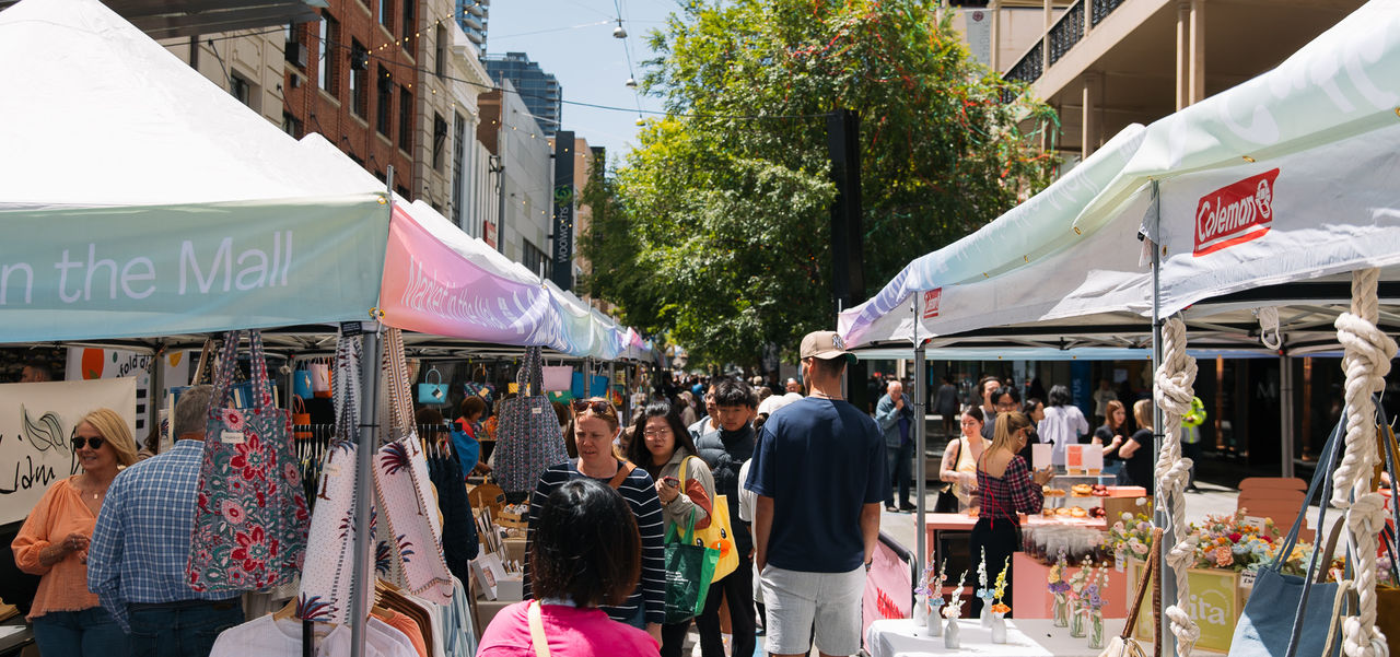 Busy crowds at the Gathered Market in the Mall