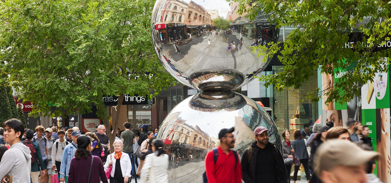 The Malls Balls with busy crowds around