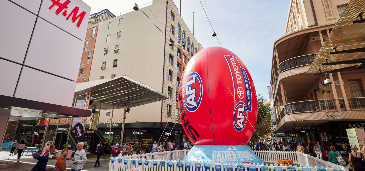Giant Sherrin footy in Rundle Mall