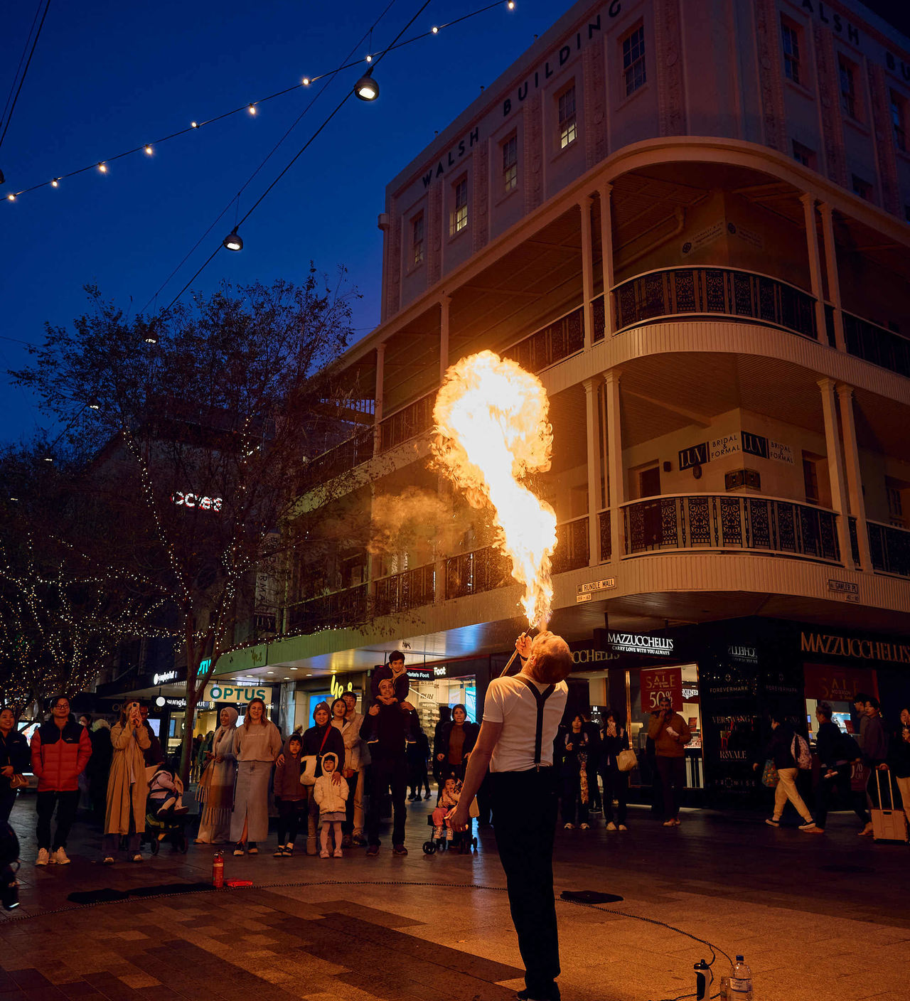 Fire breather performer in the Mall