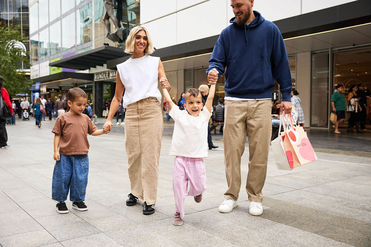 Kids and family walking through the Mall